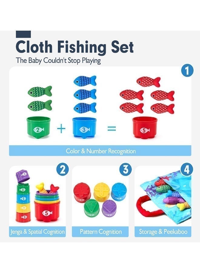 10in1 Cloth Fishing Game for Toddlers with Stacking Cups, Number Counting, Color Sorting, Shape Learning, Montessori Toys for 6+month  Boy Girl Birthday Gift - Image 4
